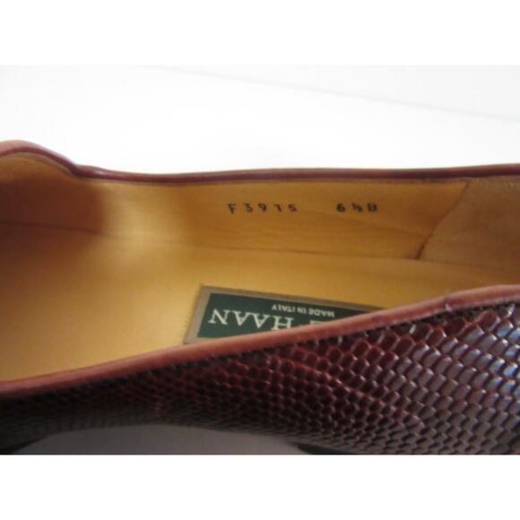 COLE HAAN Brown Leather Vintage Snake Pattern 6 1/2 B Slip On Flat Loafers Italy - Picture 7 of 9